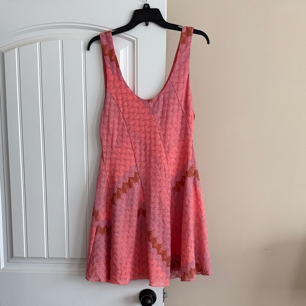 Free People Coral Knit Fit & Flare Mini Dress – Boho Sleeveless Summer Dress M